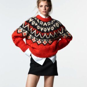 Zara POMPOM JACQUARD KNIT SWEATER MULTICOLORED